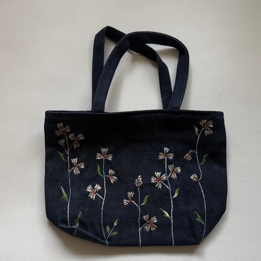 Embroidered Denim Tote Bag - Picture 2 of 9